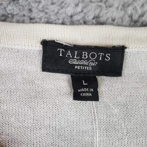 Talbots Sweater Cardigan Silk Butterflies Women’s Size Large L Petite White New - Picture 6 of 10